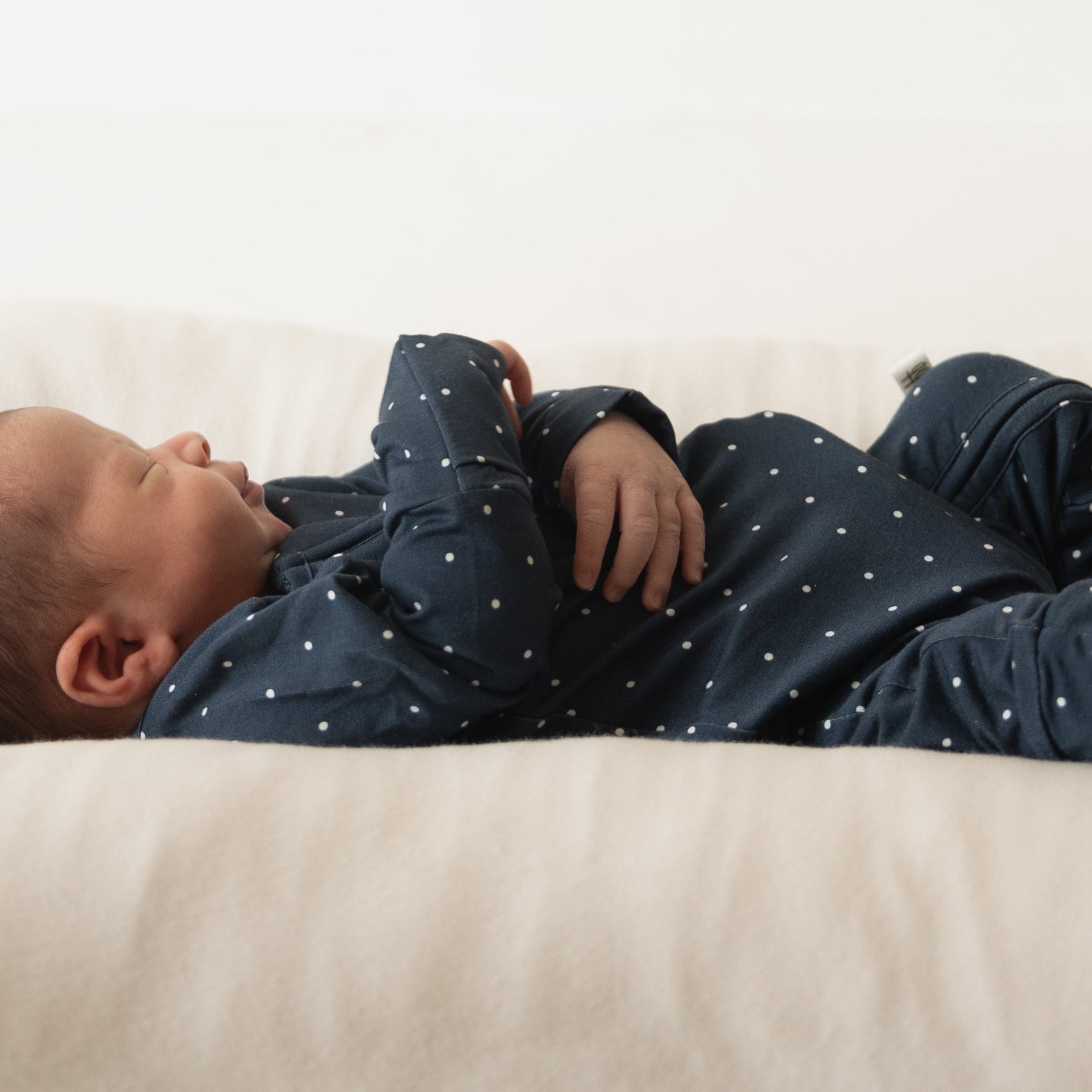 Polka Dot Bamboo Zip Pajamas for Babies and Kids in Navy and White