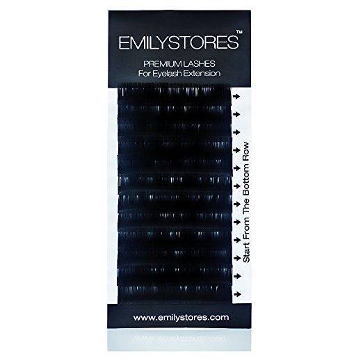 EMILYSTORES C-curl eyelash extensions featuring 0.15mm to 0.20mm diameters