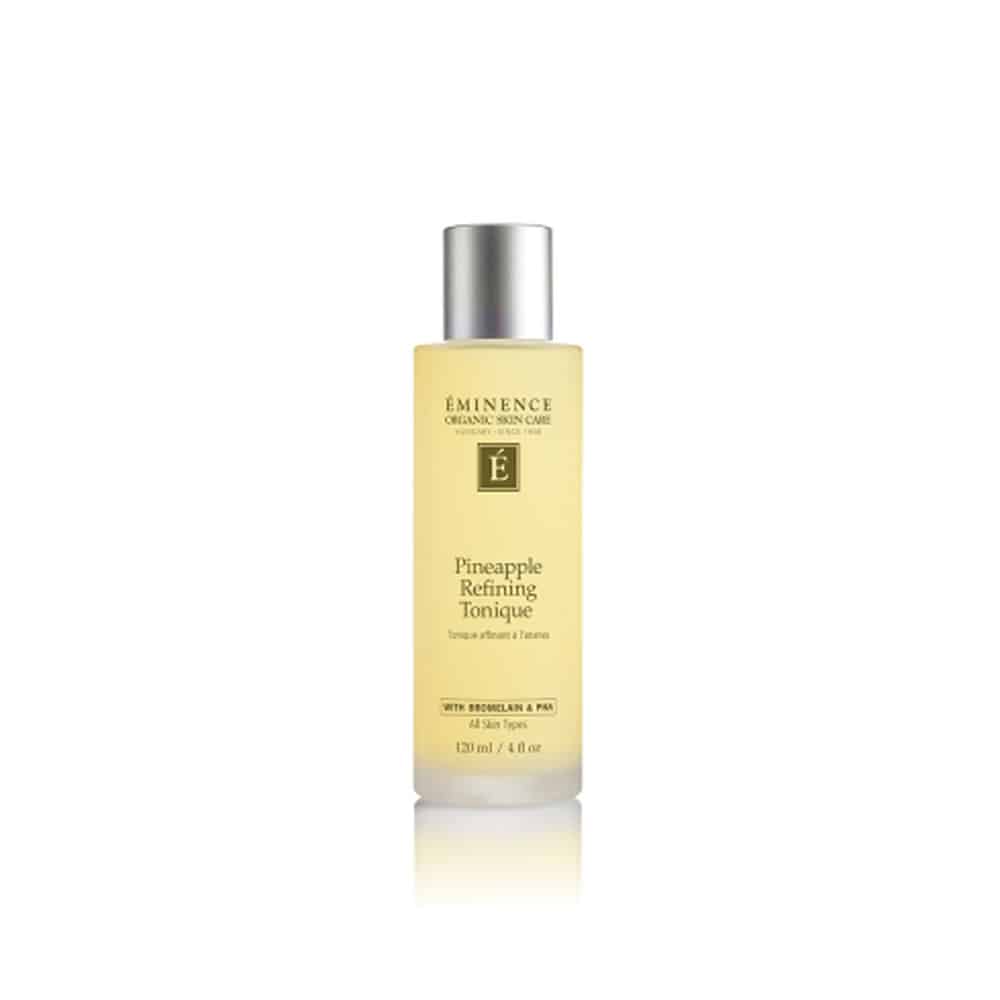 Eminence Pineapple Refining Tonique bottle, 4oz, soft yellow liquid with silver cap.