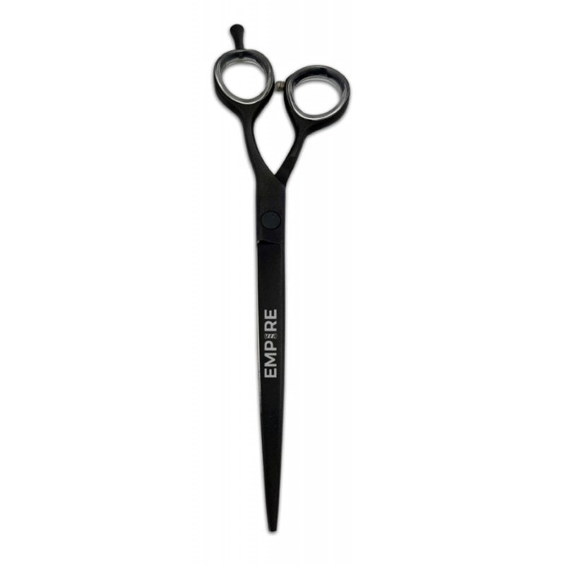7-inch black professional barber shears with a protective case