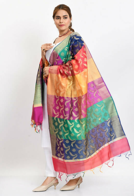 Multi-Color Banarsi Silk Floral Woven Dupatta