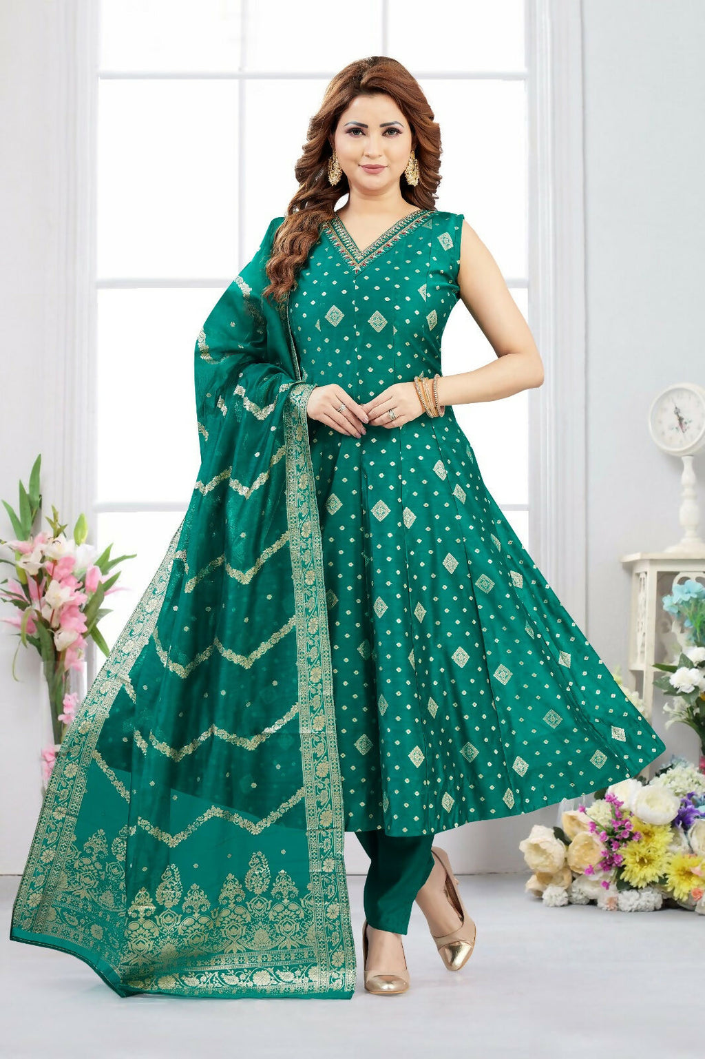Joban Fashion Jacquard Rama Green Color Kurta Set