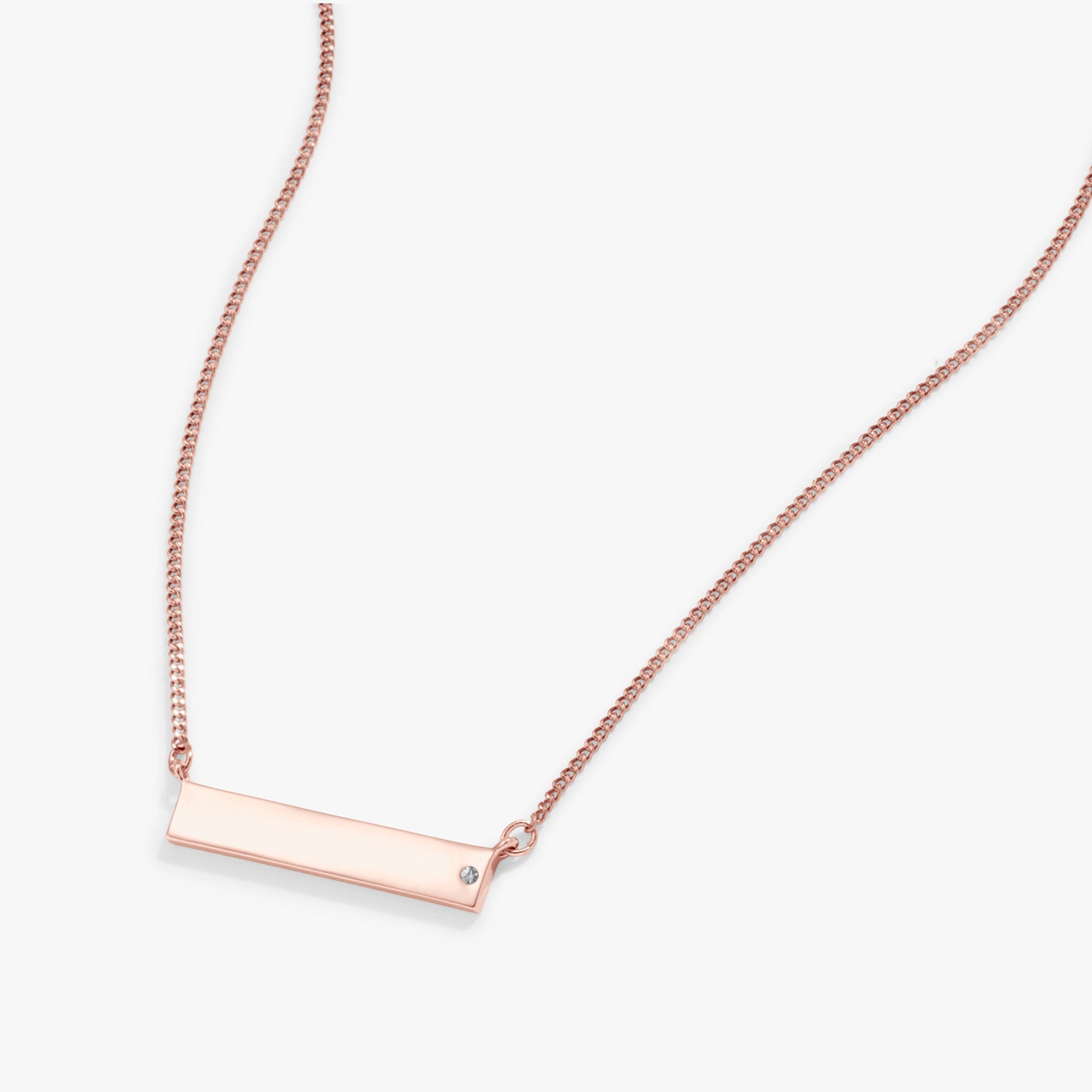 Minimalist Bar Necklace with Crystal Accent in Silver or Rose-Gold