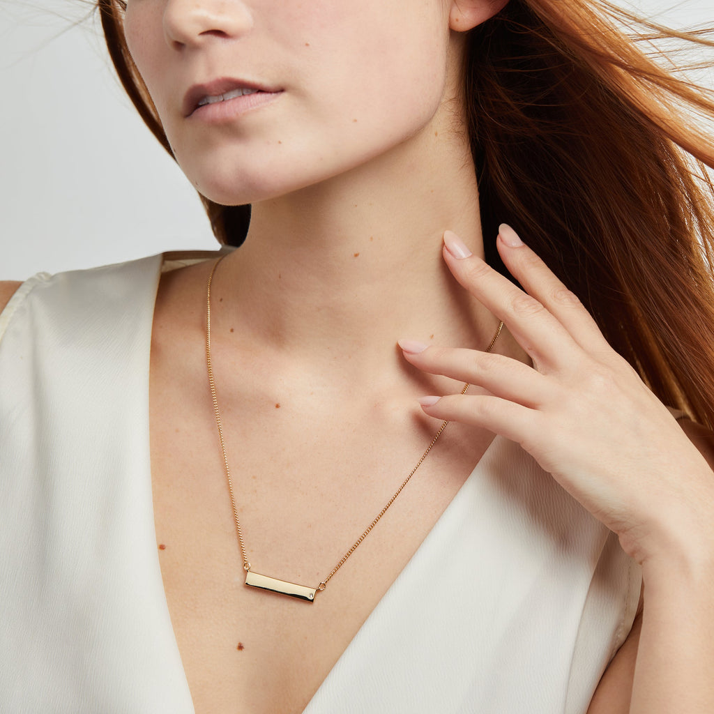 Minimalist Bar Necklace with Crystal Accent in Silver or Rose-Gold