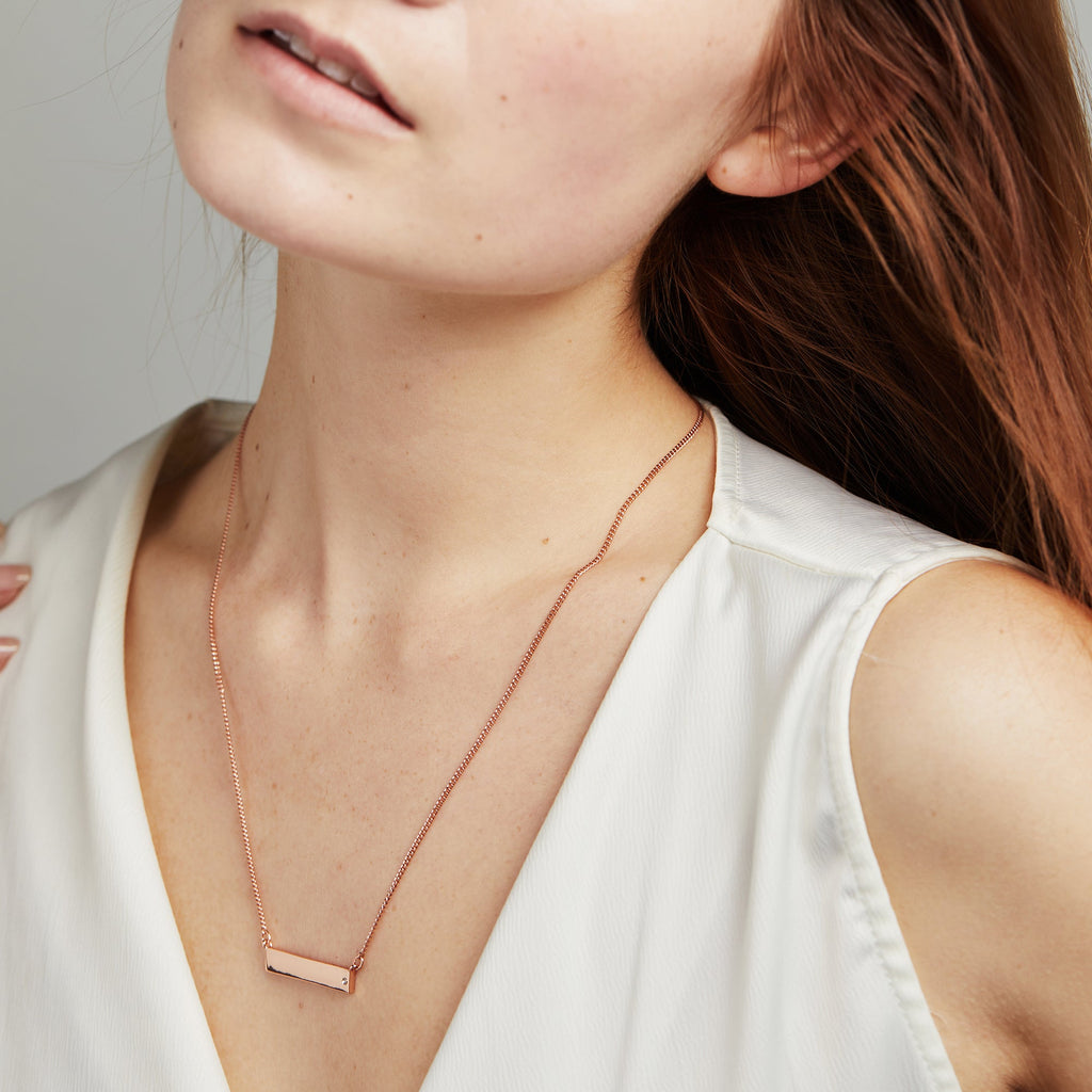 Minimalist Bar Necklace with Crystal Accent in Silver or Rose-Gold