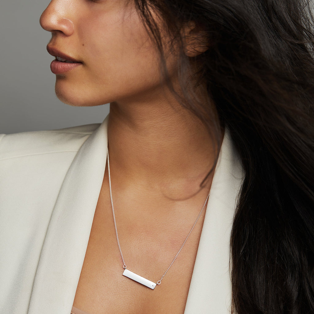 Minimalist Bar Necklace with Crystal Accent in Silver or Rose-Gold
