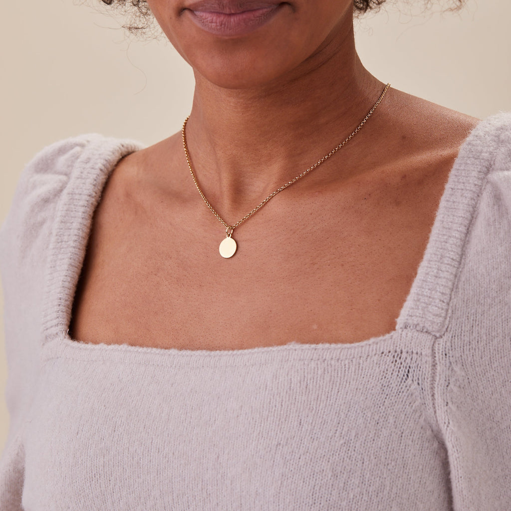 Minimalist Small Circle Charm Necklace for Women in Gold or Silver