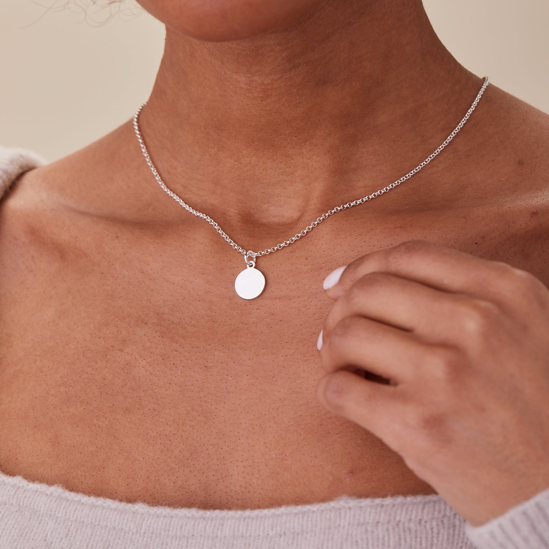 Minimalist Small Circle Charm Necklace for Women in Gold or Silver