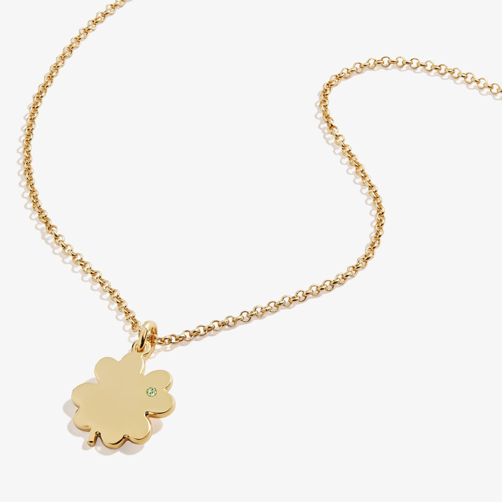 Four-Leaf Clover Peridot Crystal Necklace in Gold and Silver