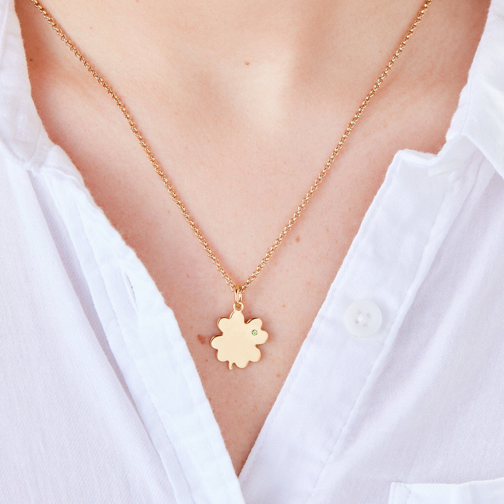 Four-Leaf Clover Peridot Crystal Necklace in Gold and Silver