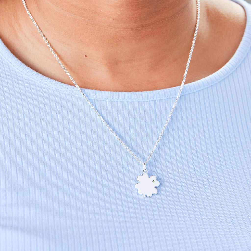 Four-Leaf Clover Peridot Crystal Necklace in Gold and Silver