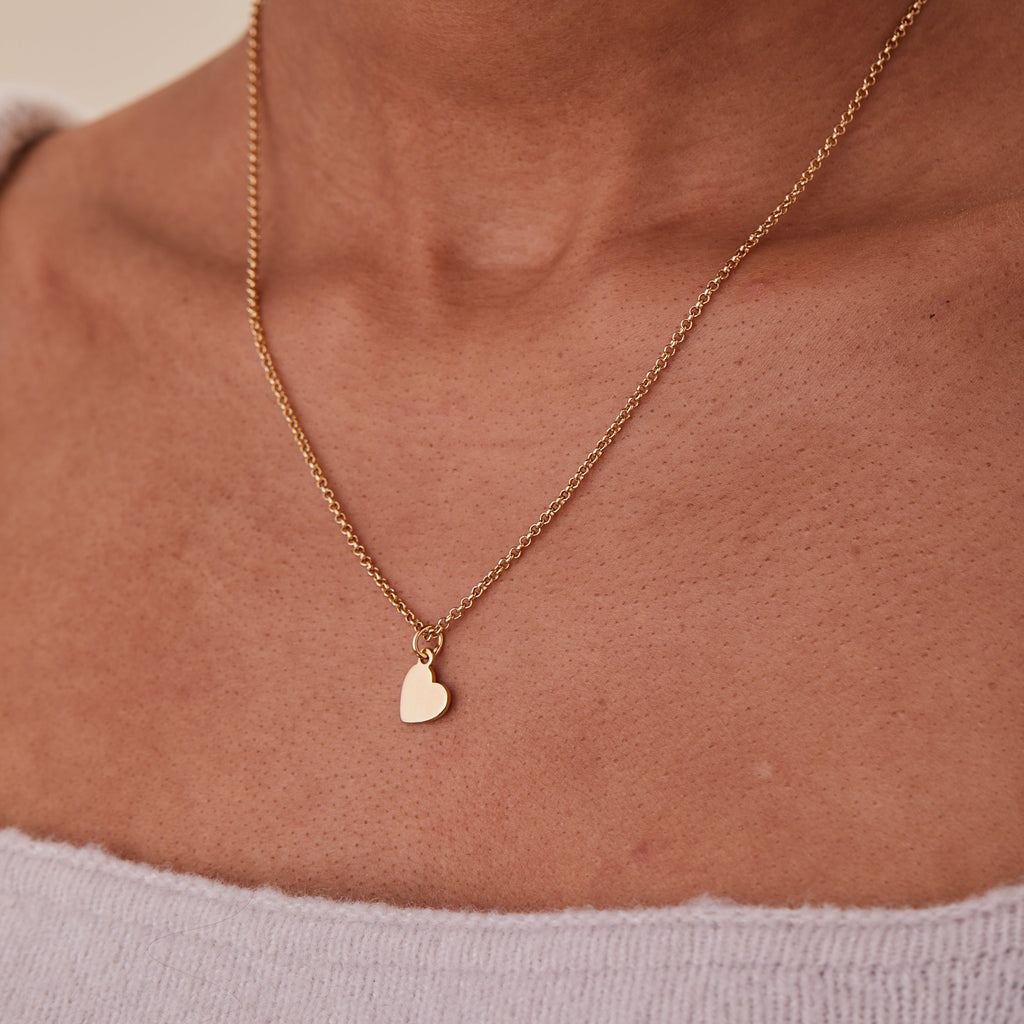 Small Gold Heart Charm Necklace, 19 Inch Chain