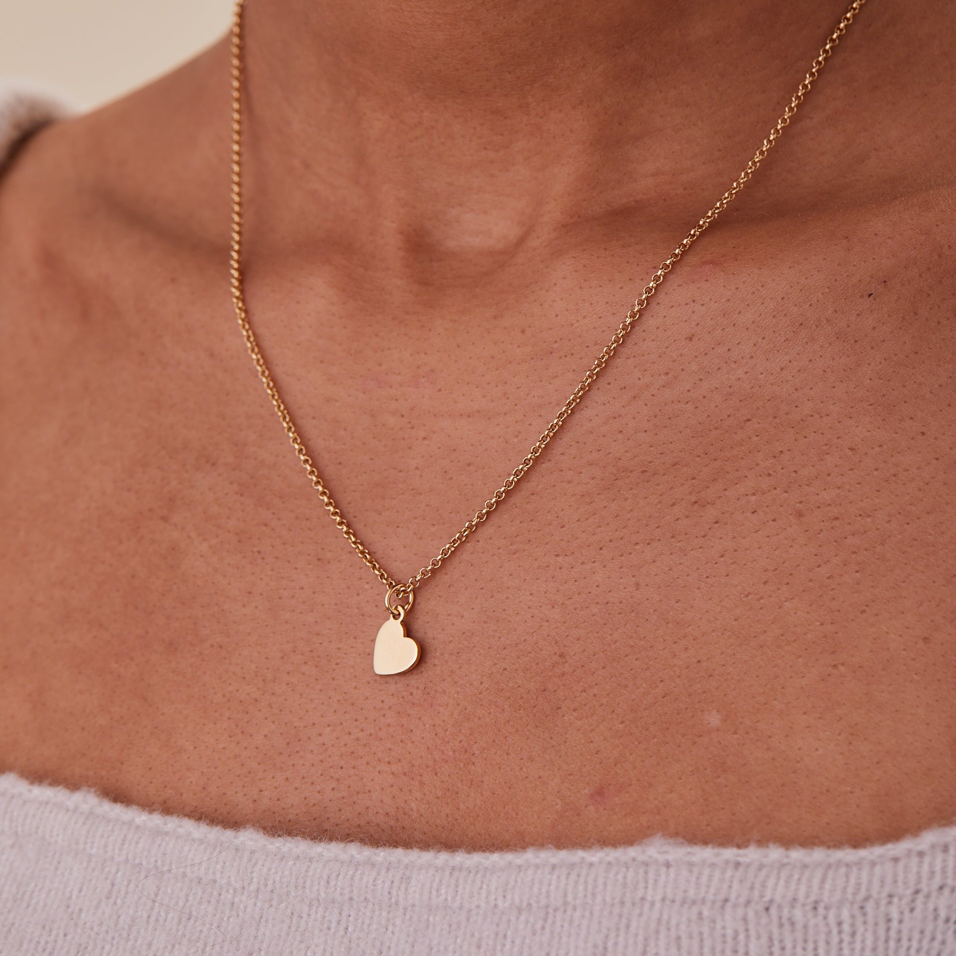 Small Gold Heart Charm Necklace, 19 Inch Chain