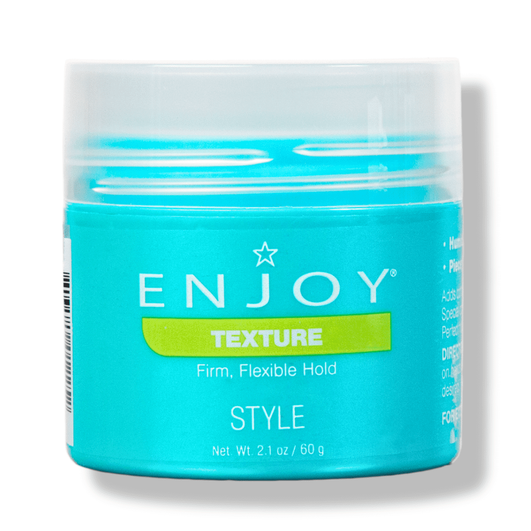 Enjoy Texture Flexible Hold Styling Cream in a teal and bright green plastic jar