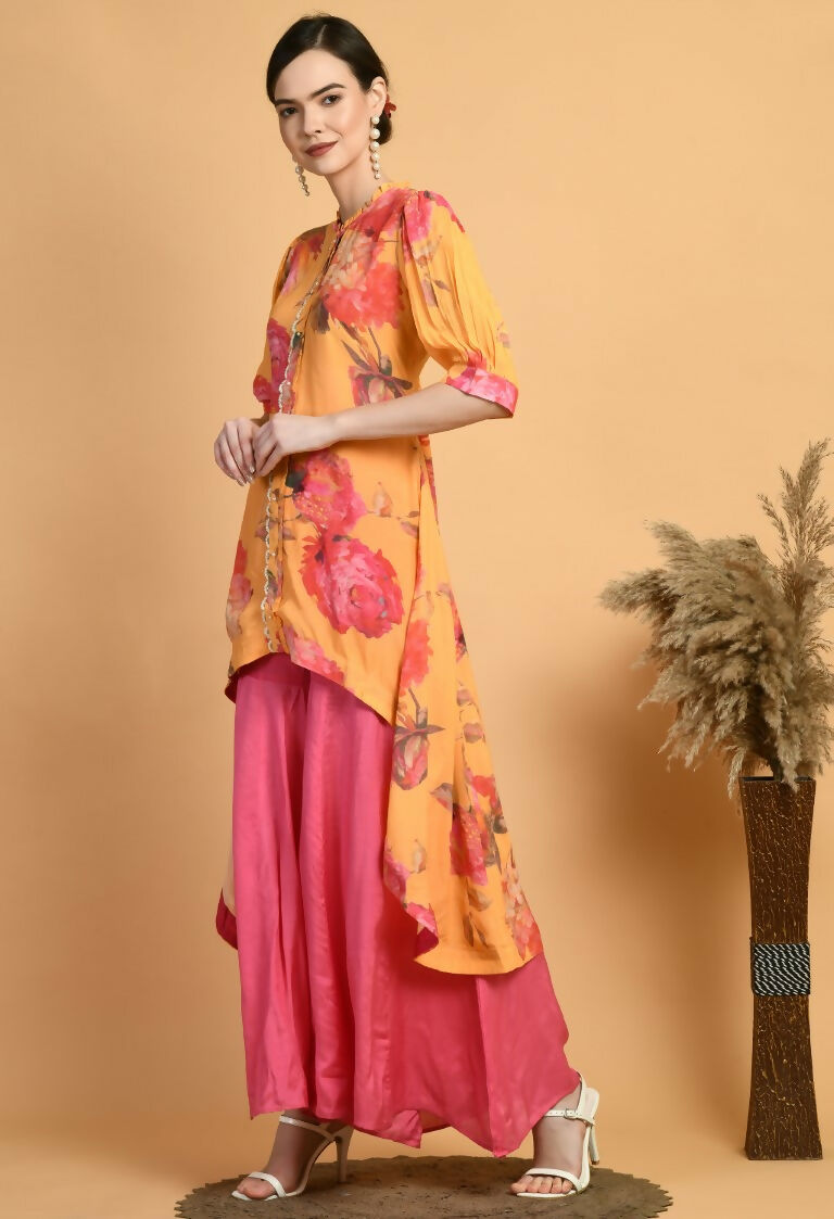 Mustard Maslin Kurta Set with Shantoon Bottoms
