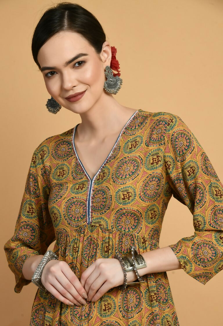 Mustard Maslin Kurta Set for Women - Elegant 2-Piece Ethnic Wear
