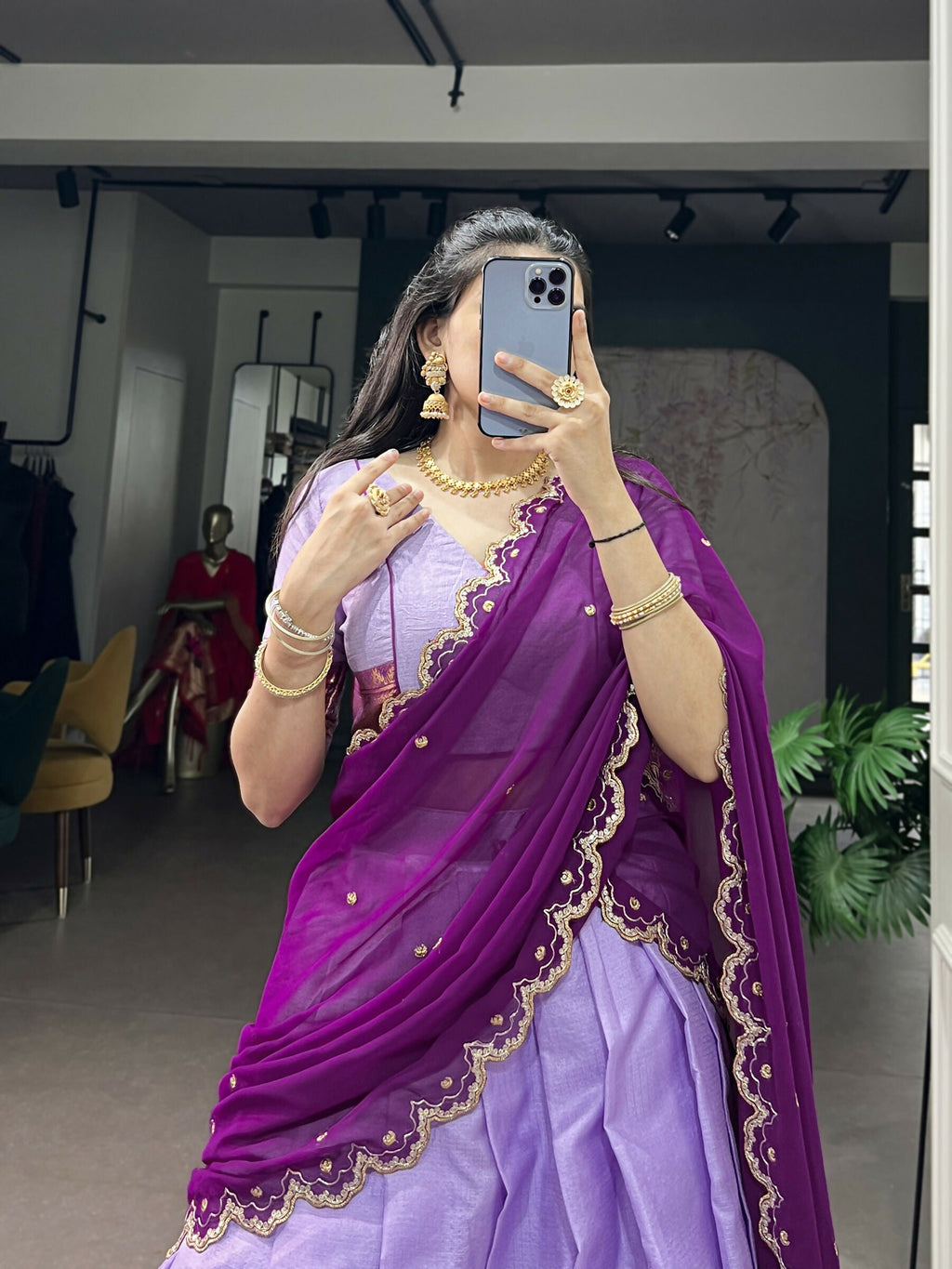 Lavender Cotton Silk Lehenga Choli with Zari Weaving and Dupatta