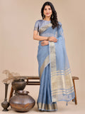 Sky blue organza saree with matching blouse piece