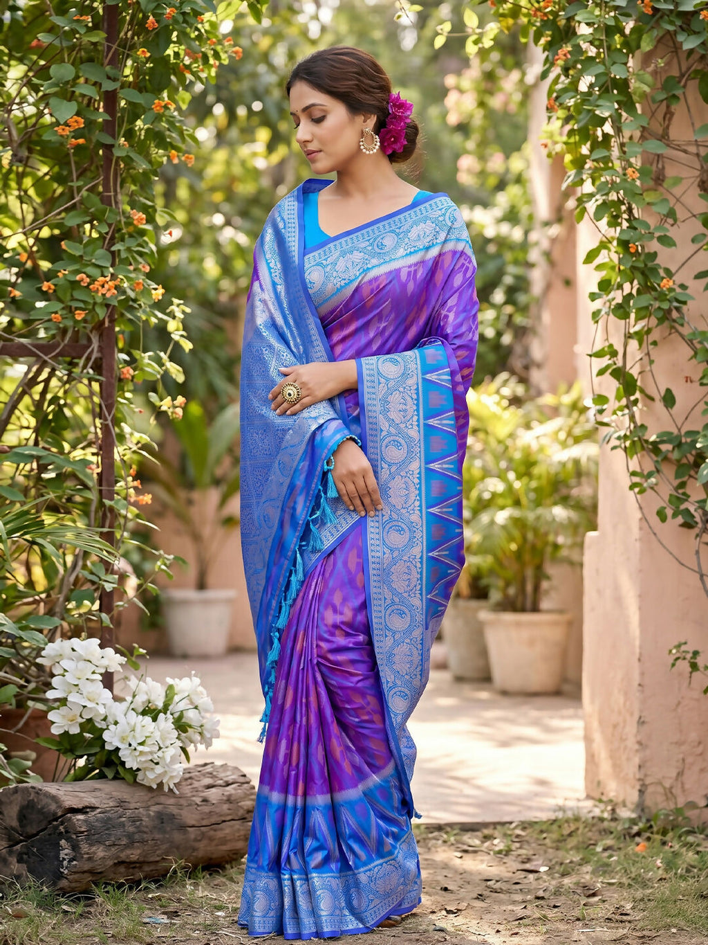 Purple Soft Silk Saree with Matching Blouse