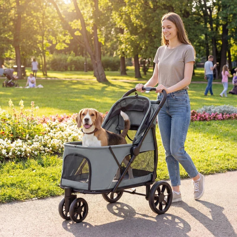 3 Wheel Pet Stroller with Easy One-Click Quick Fold, Mesh Window, Washable Cushion, for Medium Dogs