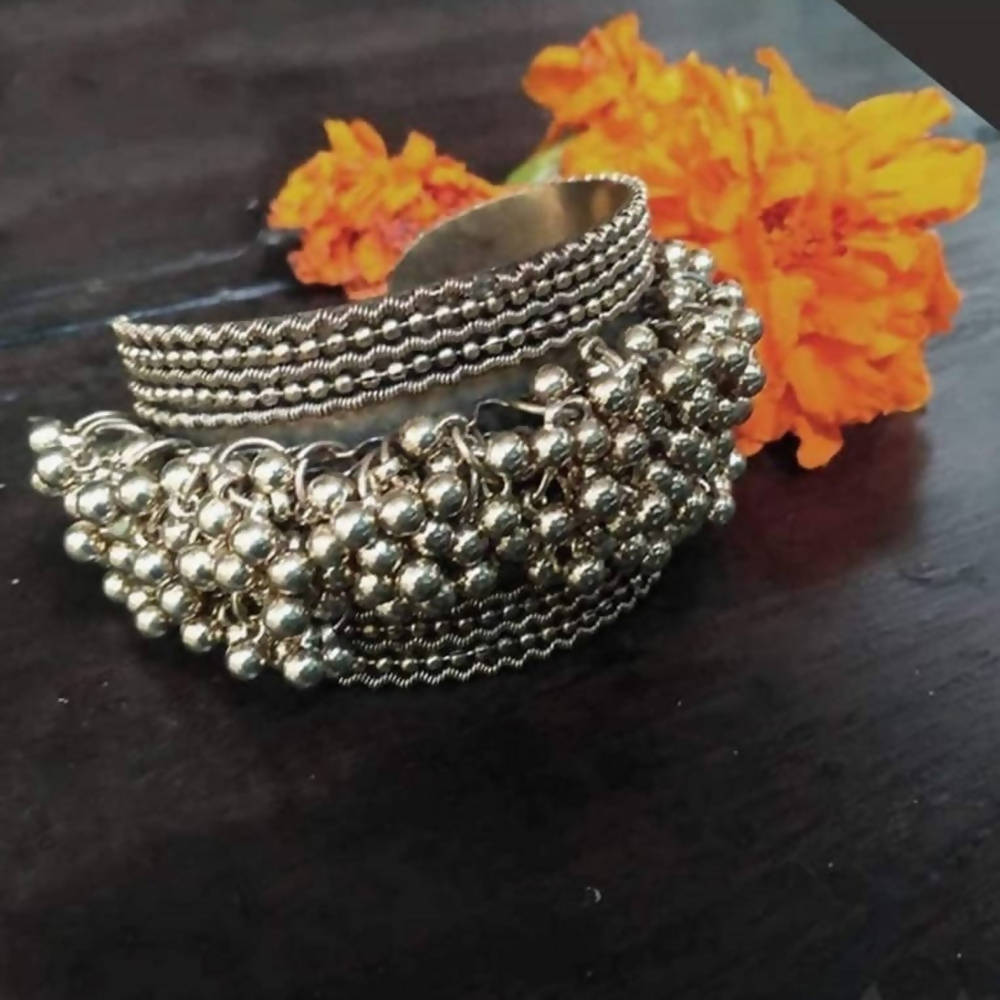 Oxidised Silver Plated Openable Bracelet with Ghungroo Detail
