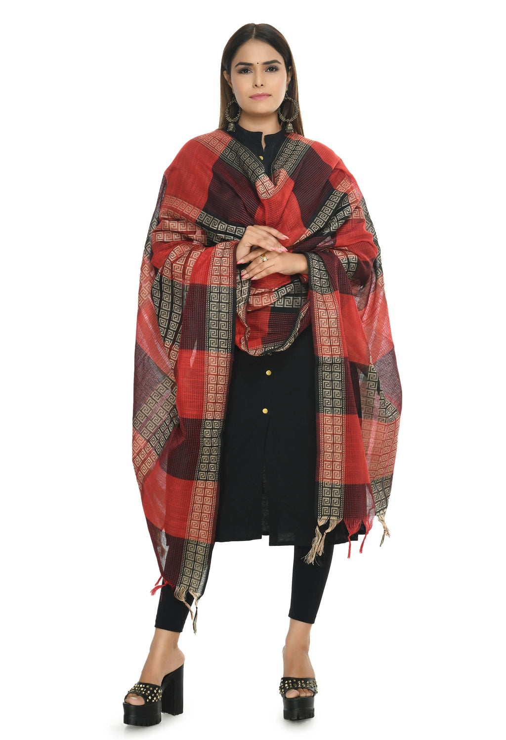 Vibrant red tone handloom cotton dupatta