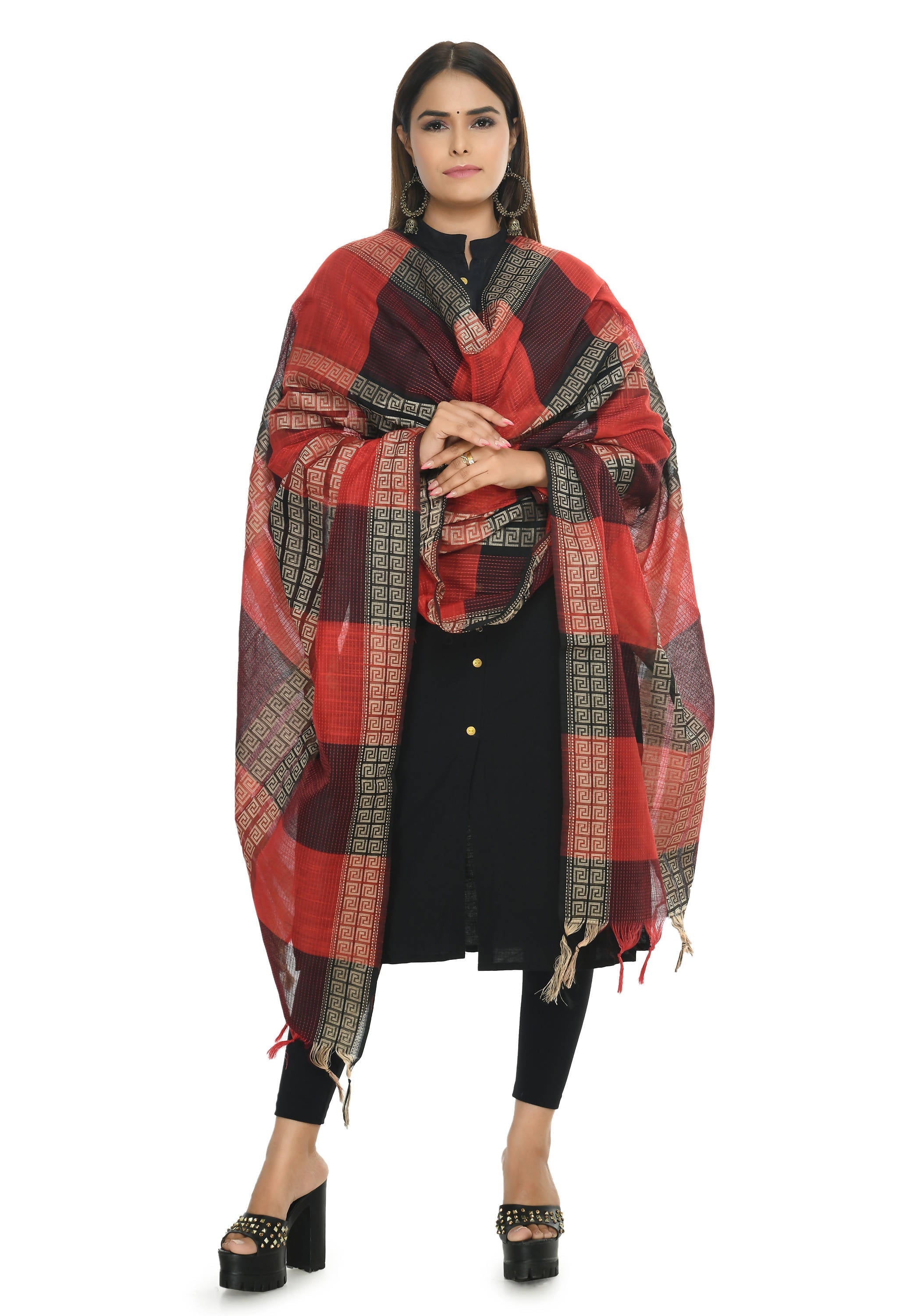 Vibrant red tone handloom cotton dupatta