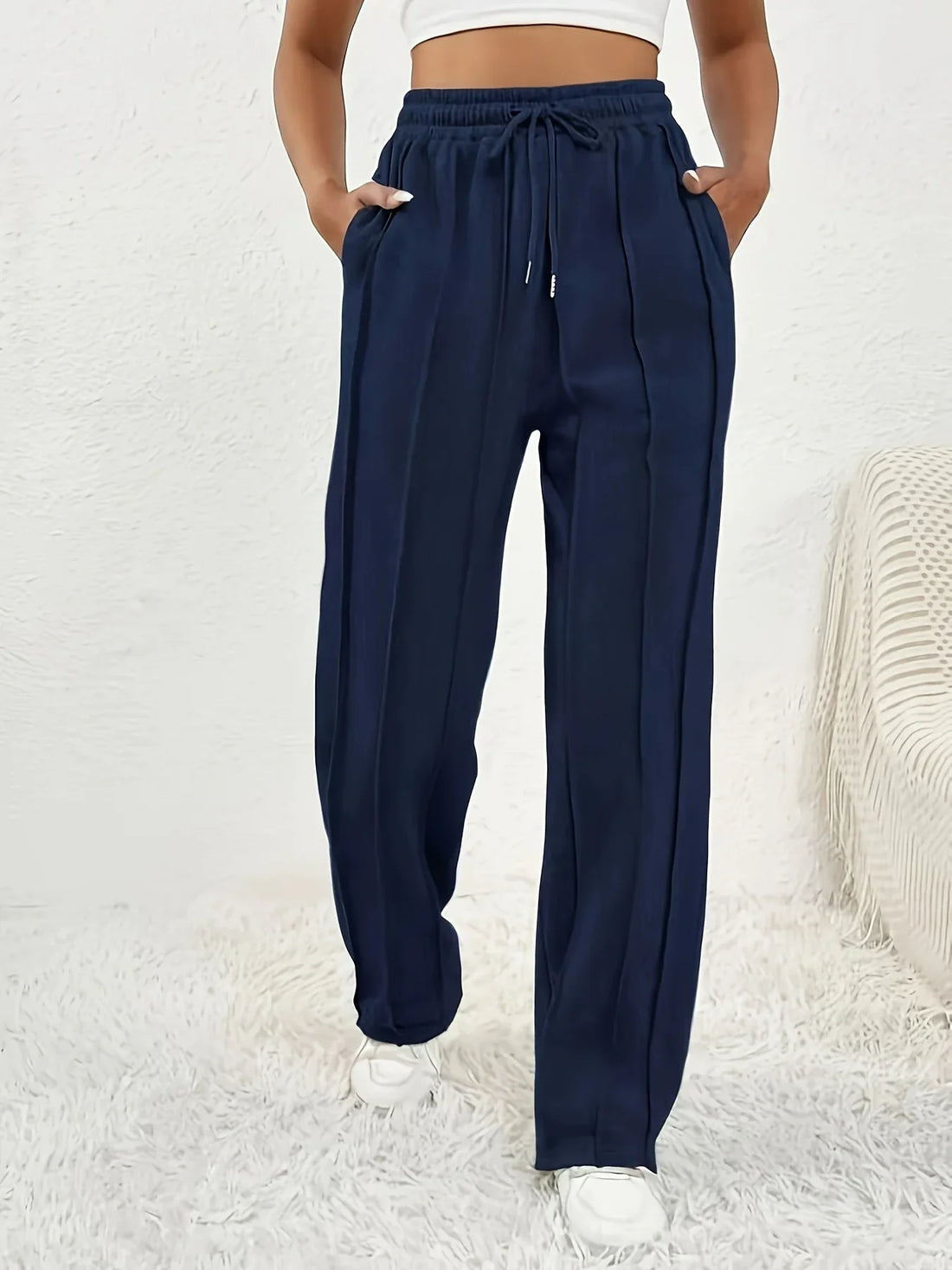 Women's High Waist Wide Leg Trousers with Side Pockets - Image 3