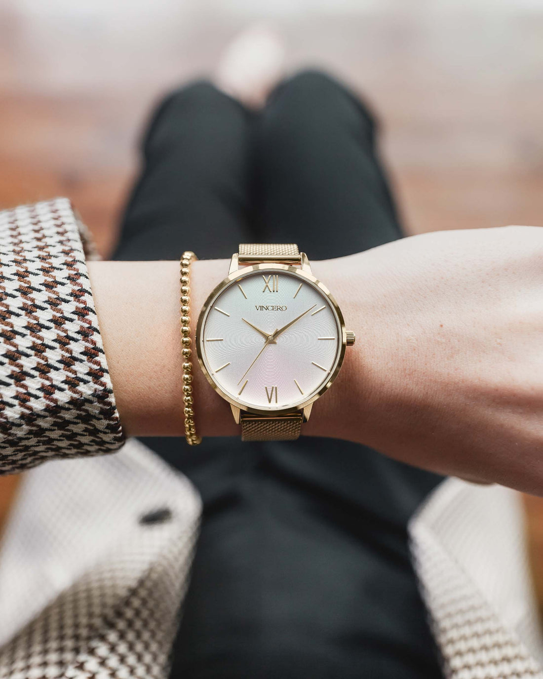 Eros Mesh Gold and Satin Minimalist Analog Wrist Watch