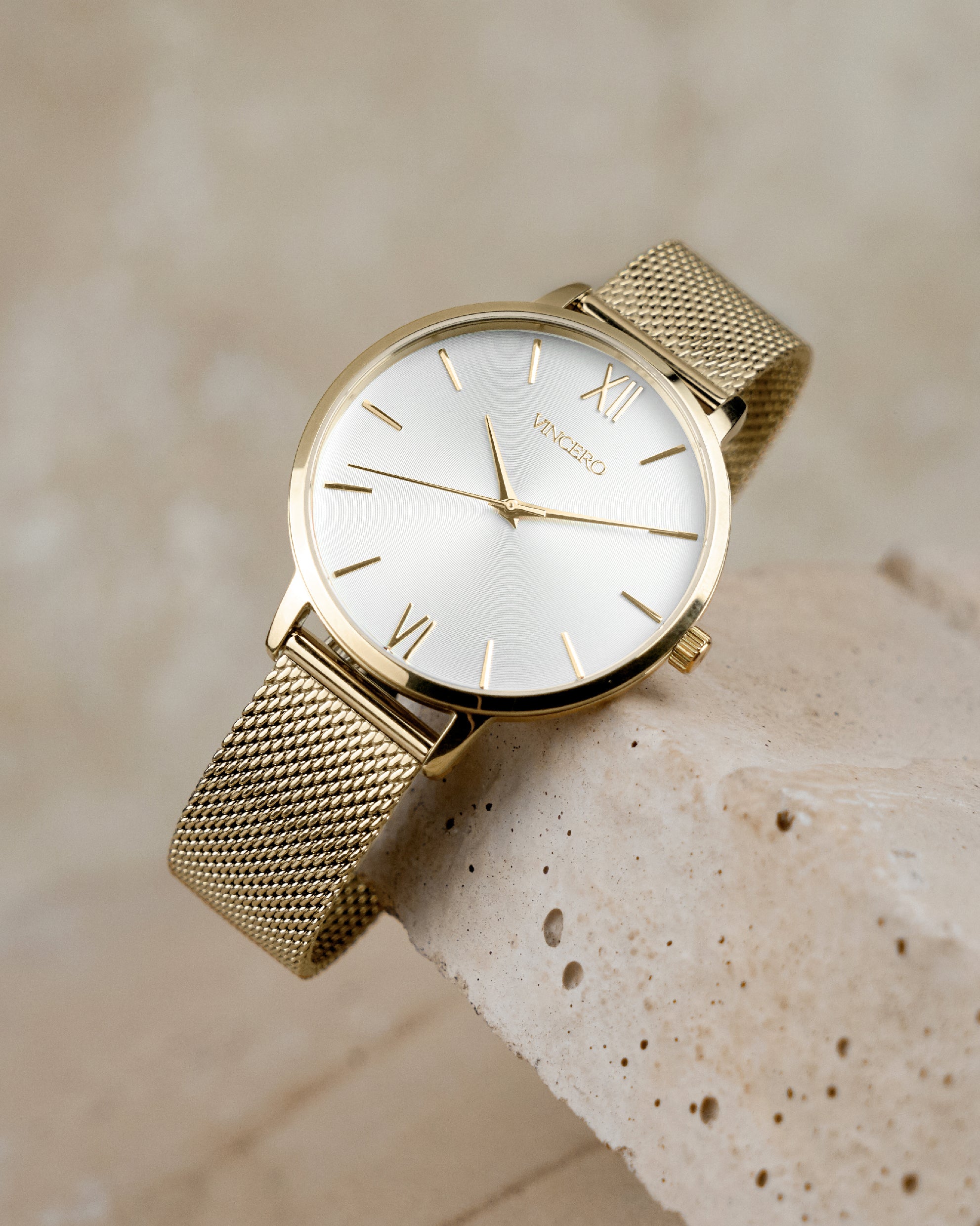 Eros Mesh Gold and Satin Minimalist Analog Wrist Watch