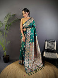 Teal Green Meenakari woven soft silk saree