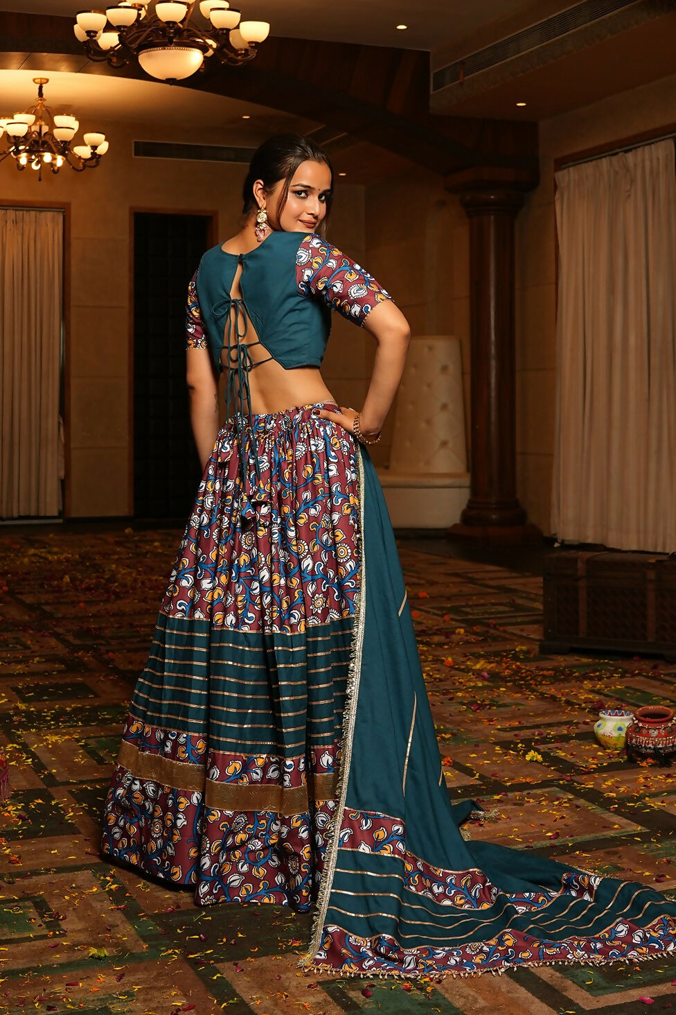 Rama Crepe Floral Designer Navratri Lehenga Choli Set