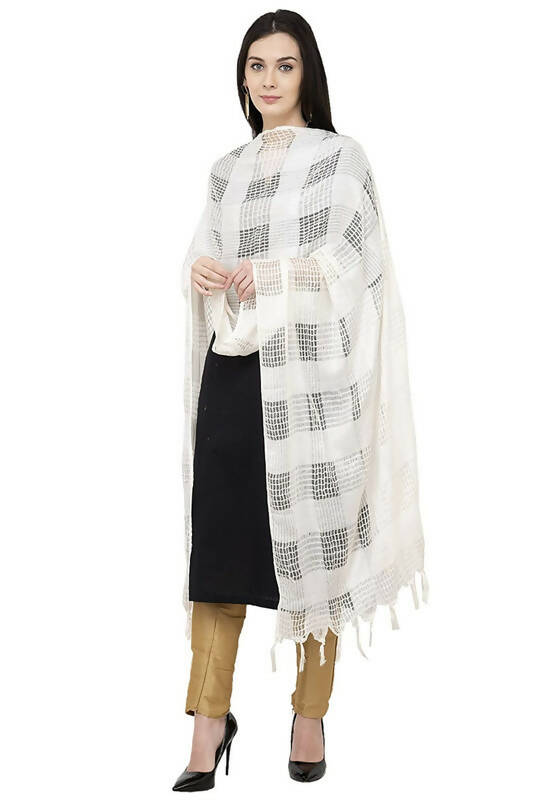 White Window Pattern Cotton Dupatta for Ethnic Outfits