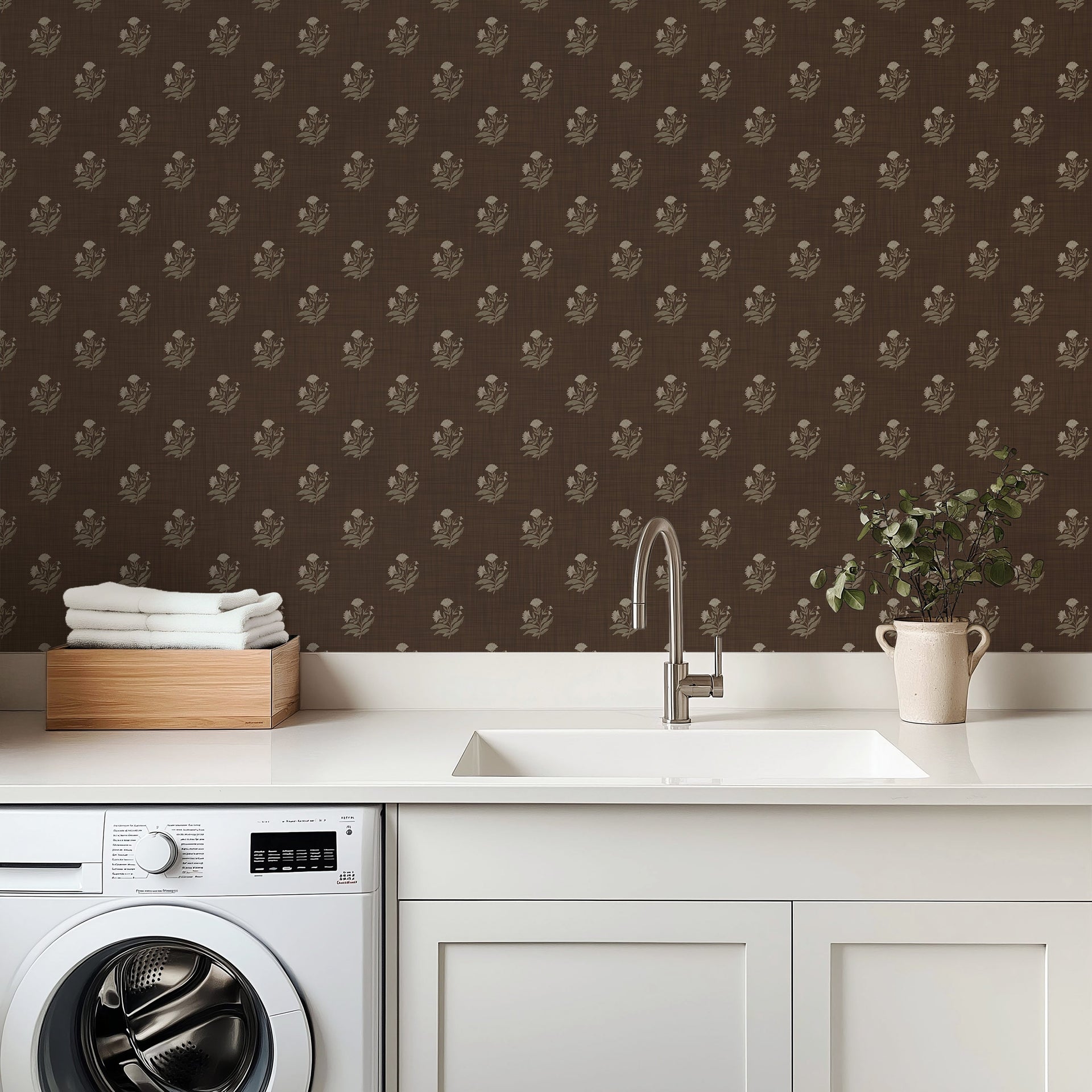 Mulberry Court Floral Removable Wallpaper in Beige and Brown