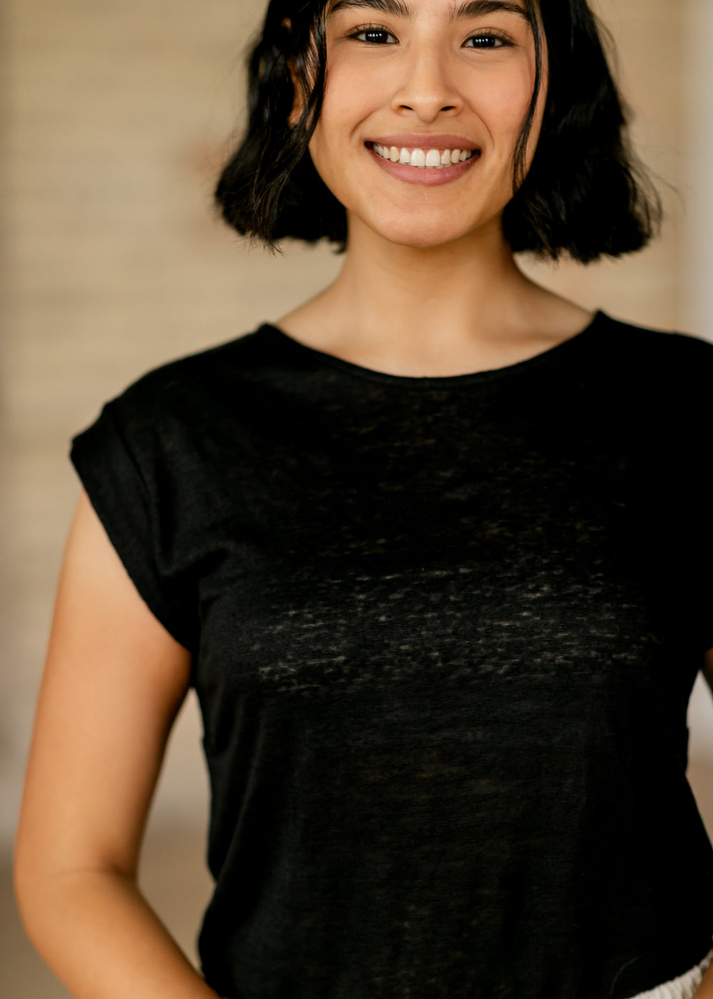 Essential Slub Cotton Cap Sleeve Top in Black