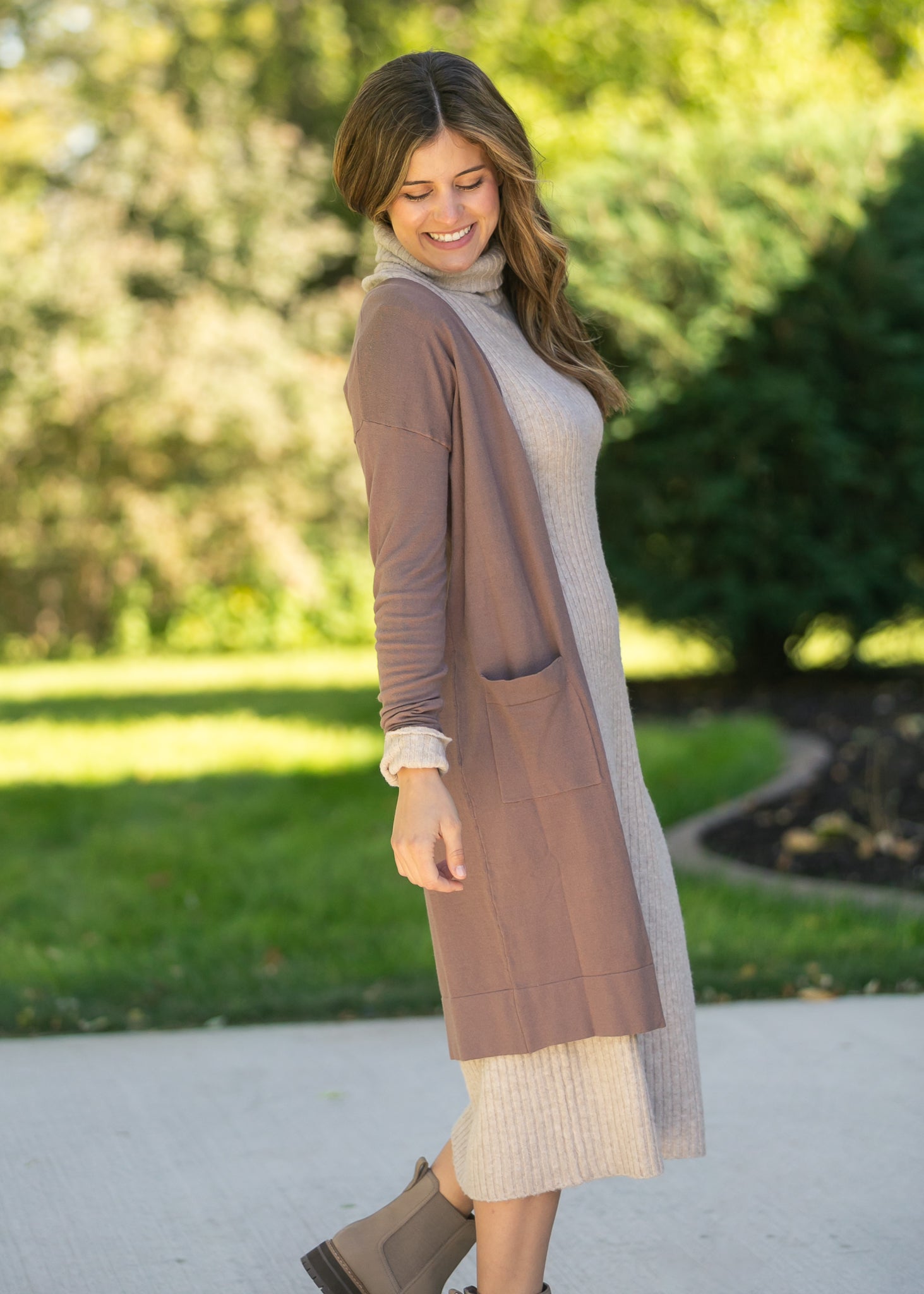 Essential Long Soft Cardigan | Knit | Mauve & Taupe
