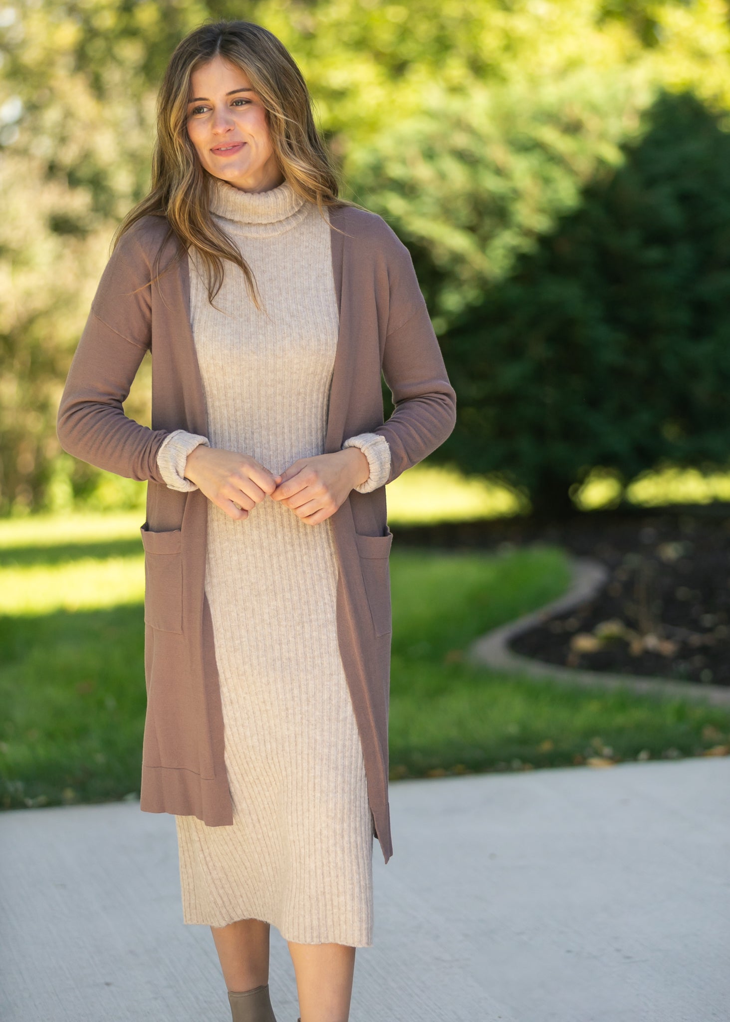 Essential Long Soft Cardigan | Knit | Mauve & Taupe