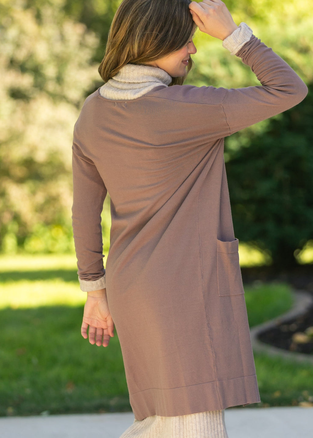 Essential Long Soft Cardigan | Knit | Mauve & Taupe