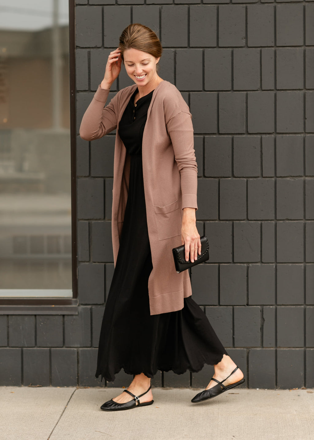 Essential Long Soft Cardigan | Knit | Mauve & Taupe
