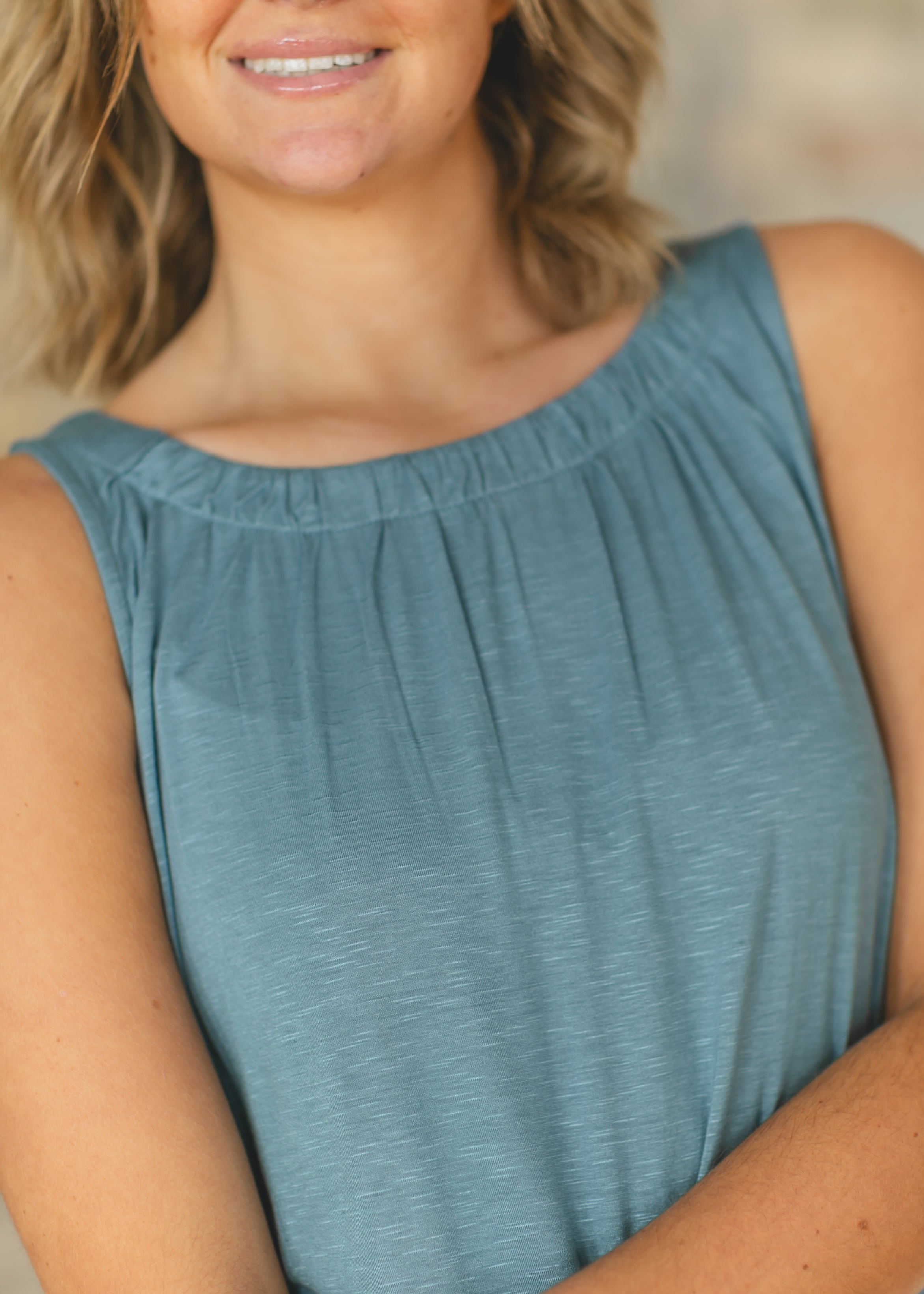 Essential Pleated Neck Layering Tank - Relaxed Fit Knit