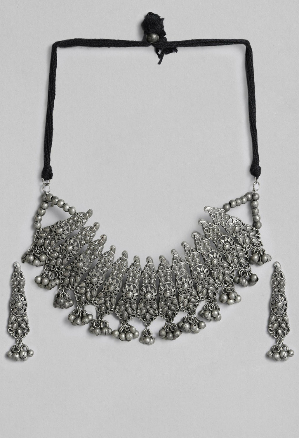 Johar Kamal Oxidised Silver-Plated Brass Temple Choker Necklace Set