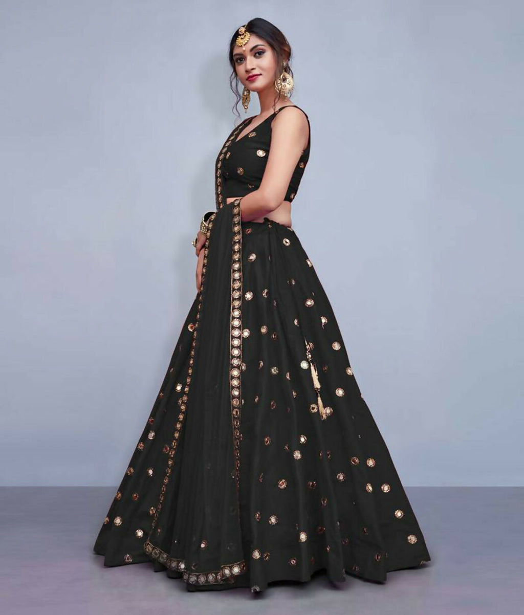 Black Art Silk Embroidered Lehenga Choli with Mirror Work