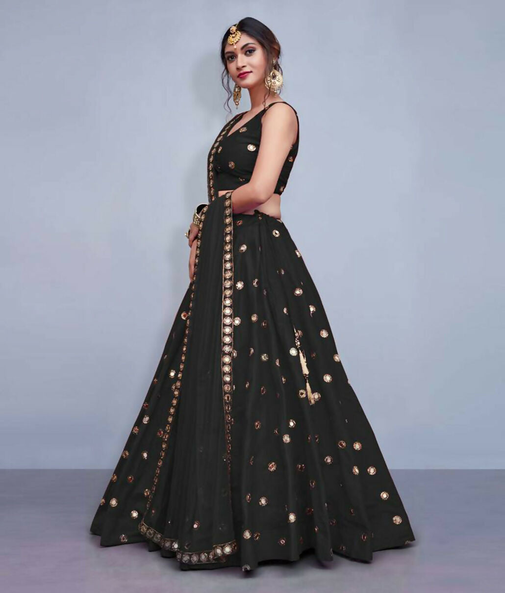 Black Art Silk Embroidered Lehenga Choli with Mirror Work