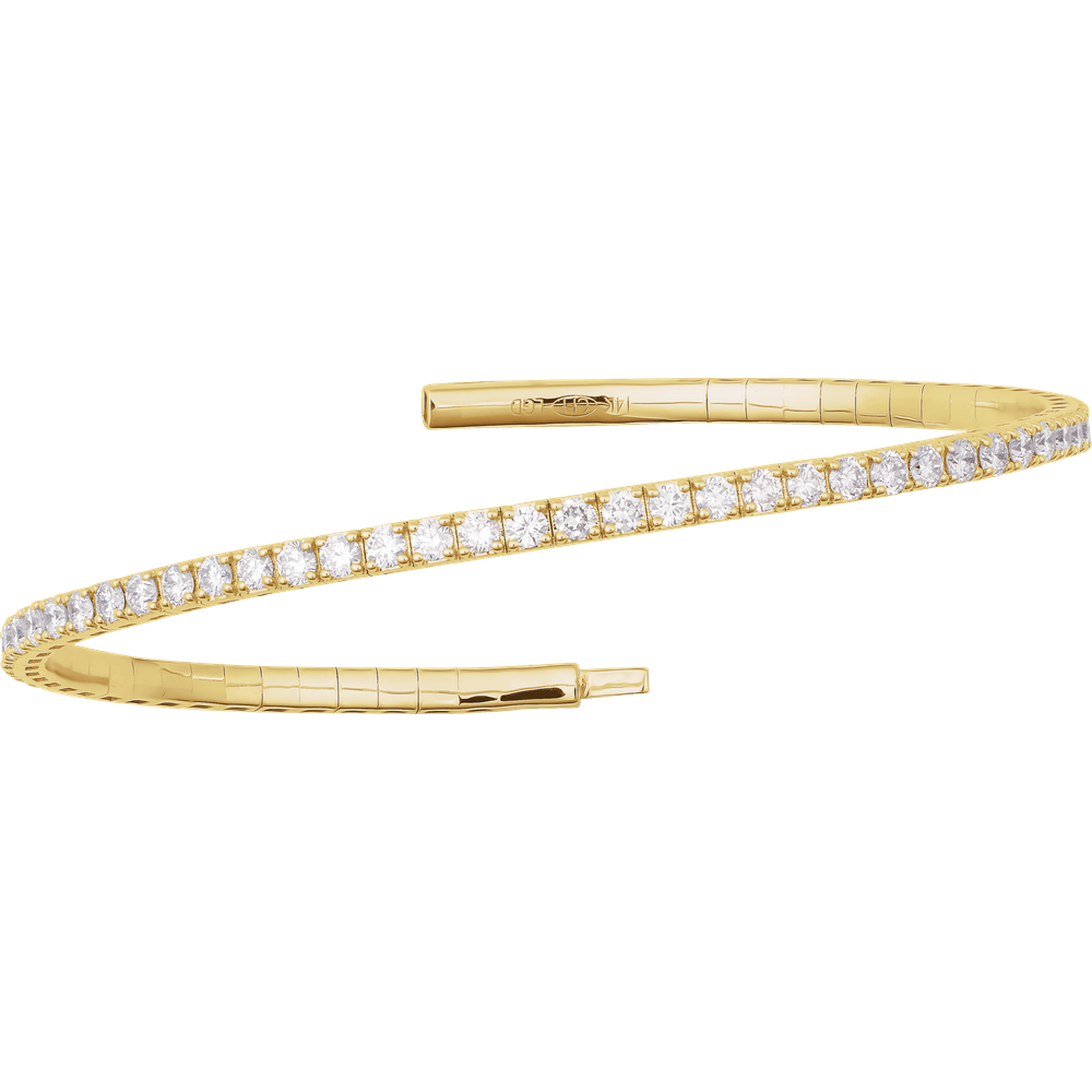 14K Gold Flexible Diamond Bangle Bracelet - 1 CTW Round Brilliant