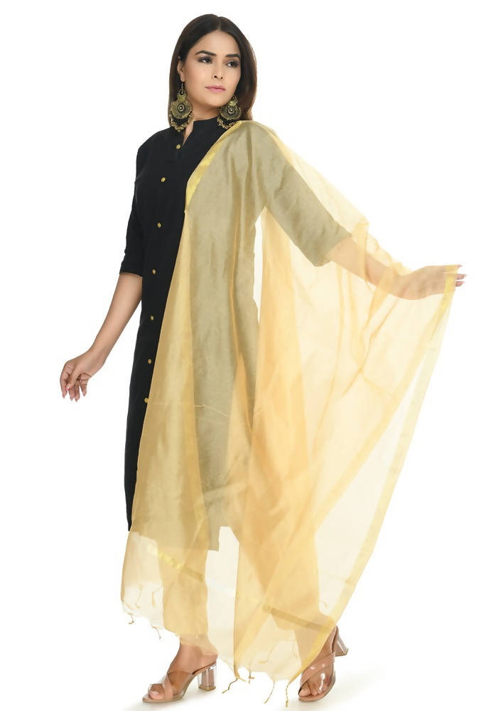 Golden Banarasi Piping Dupatta in Chanderi Silk