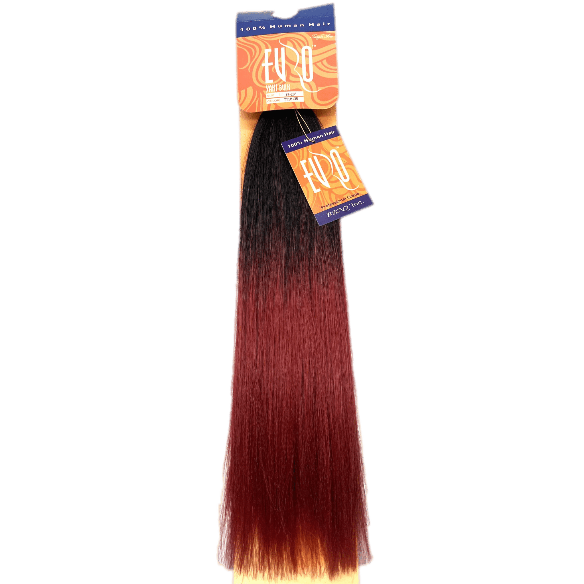 Euro Yaki Bulk 100% human hair extensions with a black to red ombre gradient.