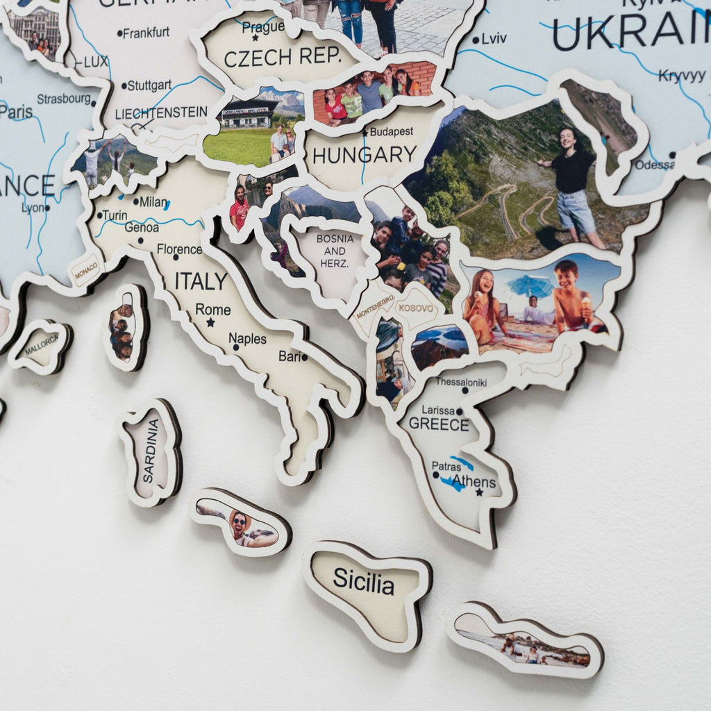 Europe Photo Map Pastel Modern Wall Art Decor Multicolor