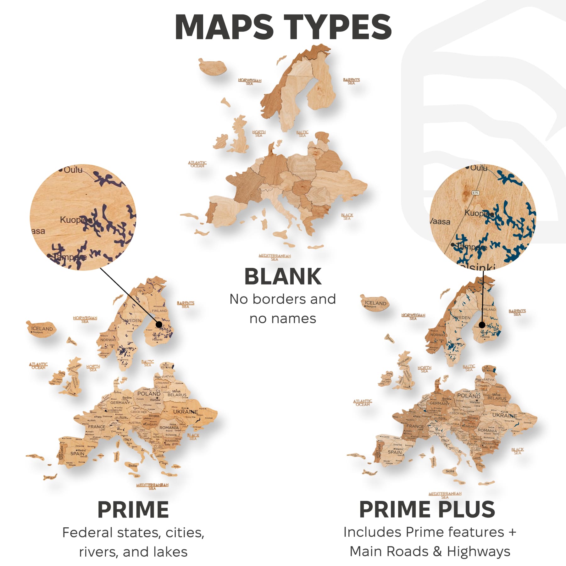 3D Europe Wooden Map Wall Art in Gold Finish