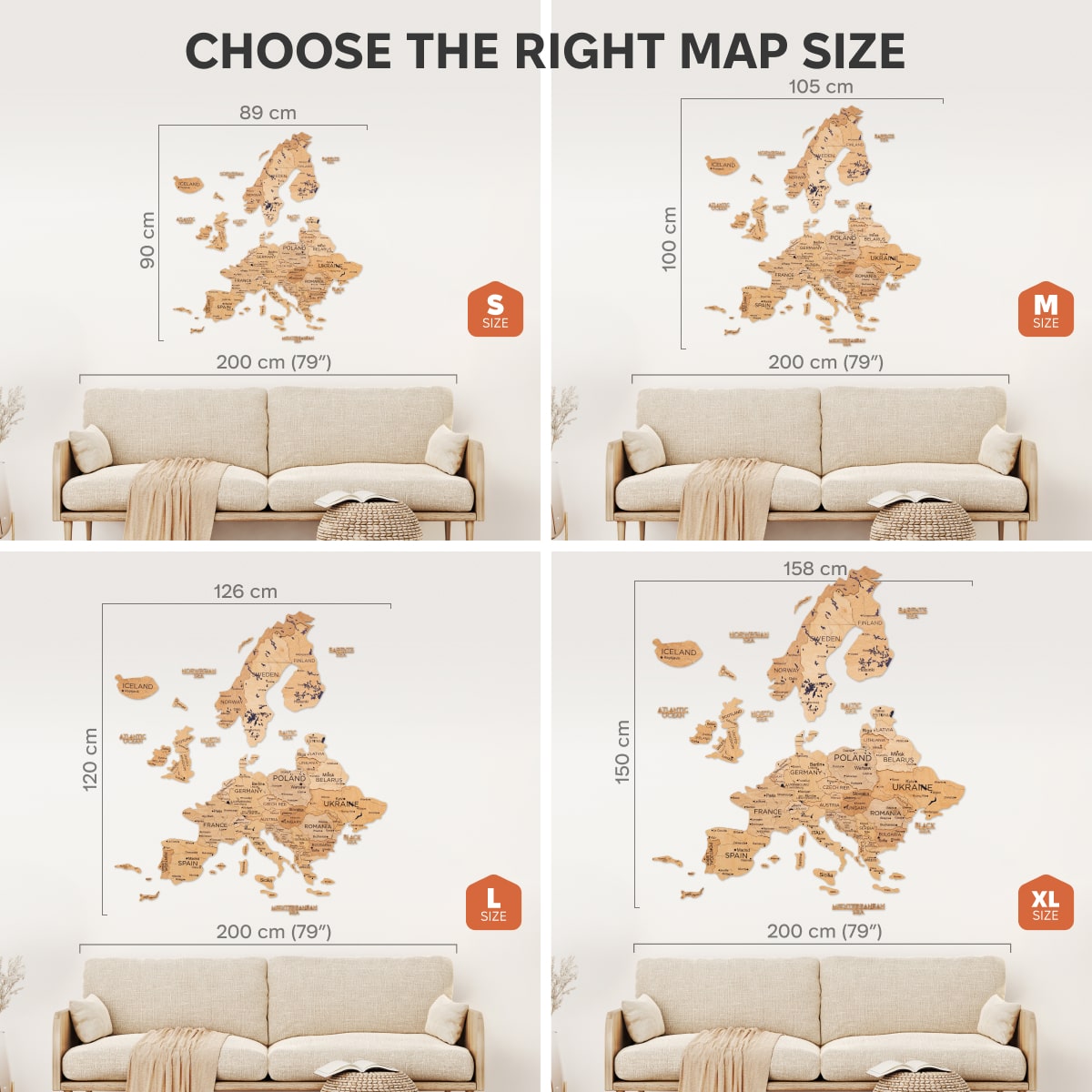 3D Europe Wooden Map Wall Art in Gold Finish