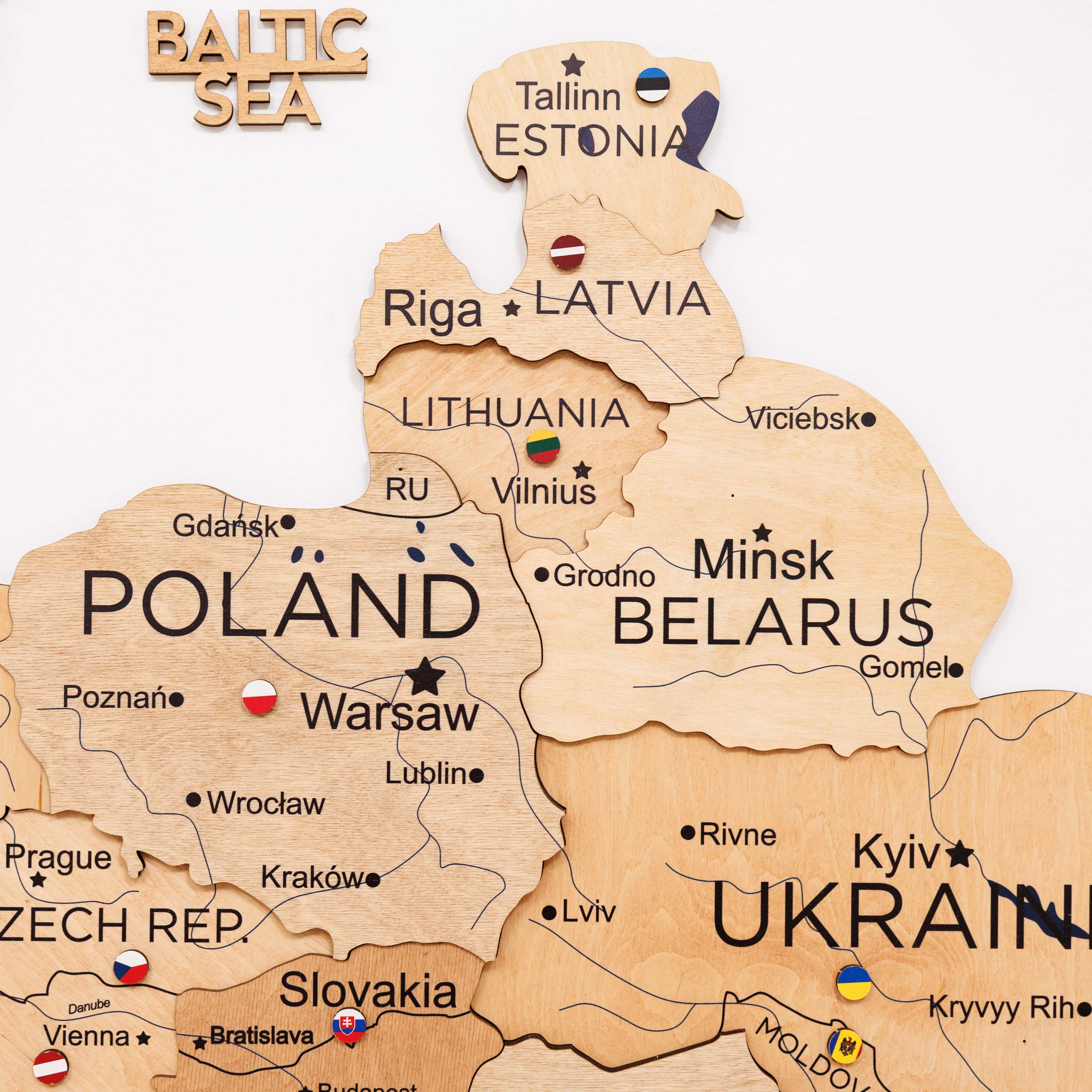 3D Europe Wooden Map Wall Art in Gold Finish
